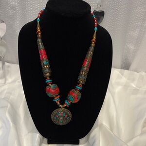 Ethnic Indian Wear Red and Turquoise Necklace